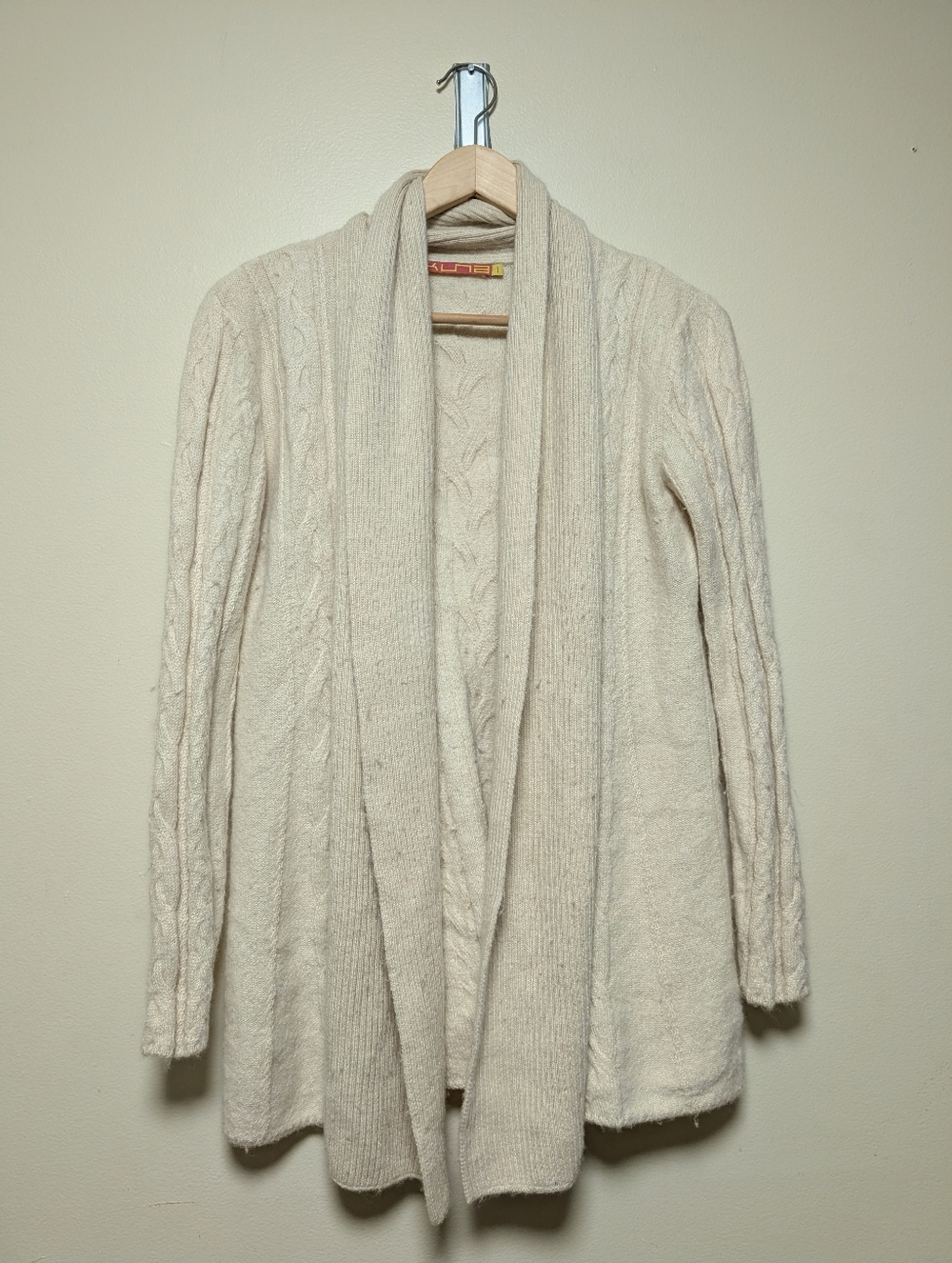 Kuna Baby Alpaca Cardigan Cream Open Front Cable Knit L
